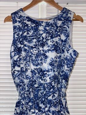 Sleeveless Blue and White Floral Tie-Waist Dress Anee Klein XL